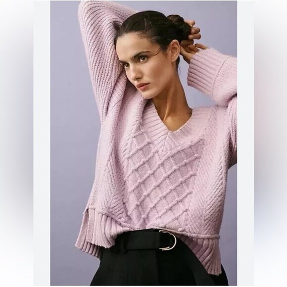 Anthropologie Sweaters - Anthropologie Maeve Lilac Purple V-Neck Oversized Chunky Knit Sweater Medium